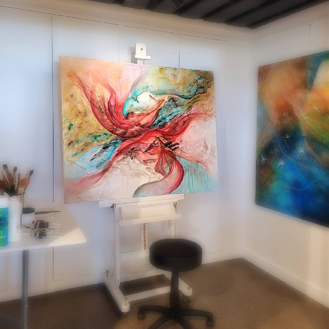 Curate Art & Design's "Creator in Residence", Mitch Miller, Painting in the Gallery Studio Space