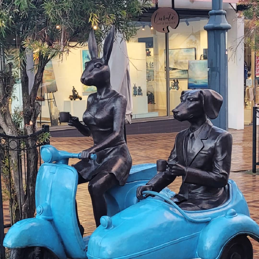 Gillie and Marc Public Art Sculpture 'Together Side-by-Side on Blue Wheels' in Sorrento - Curate Art & Design Gallery in Sorrento Mornington Peninsula Melbourne