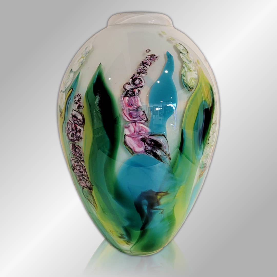 Roberta Easton Glass Vase ~ 'Foxglove in White (Large)' - Curate Art & Design Gallery Sorrento Mornington Peninsula Melbourne