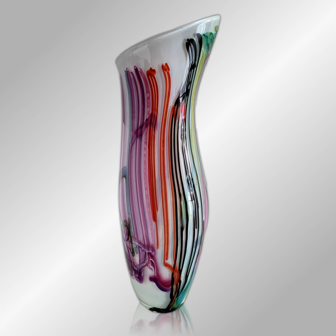 Roberta Easton Glass Vase ~ 'My Marks (Tall White)' - Curate Art & Design Gallery Sorrento Mornington Peninsula Melbourne