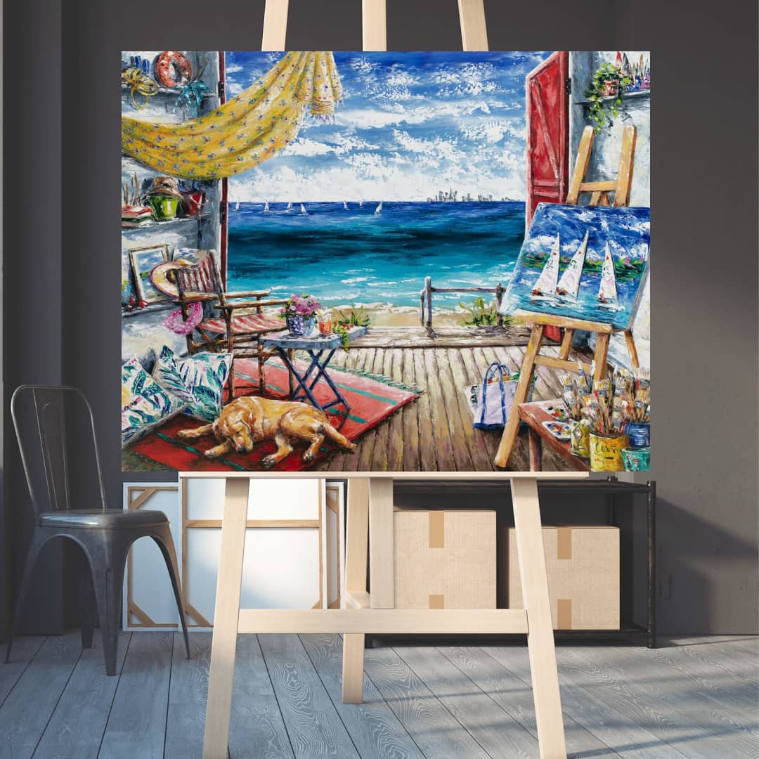 Australian Artist Esther Shohet Painting ~ 'If I Had a Beach Box' - Curate Art & Design Gallery in Sorrento Mornington Peninsula Melbourne