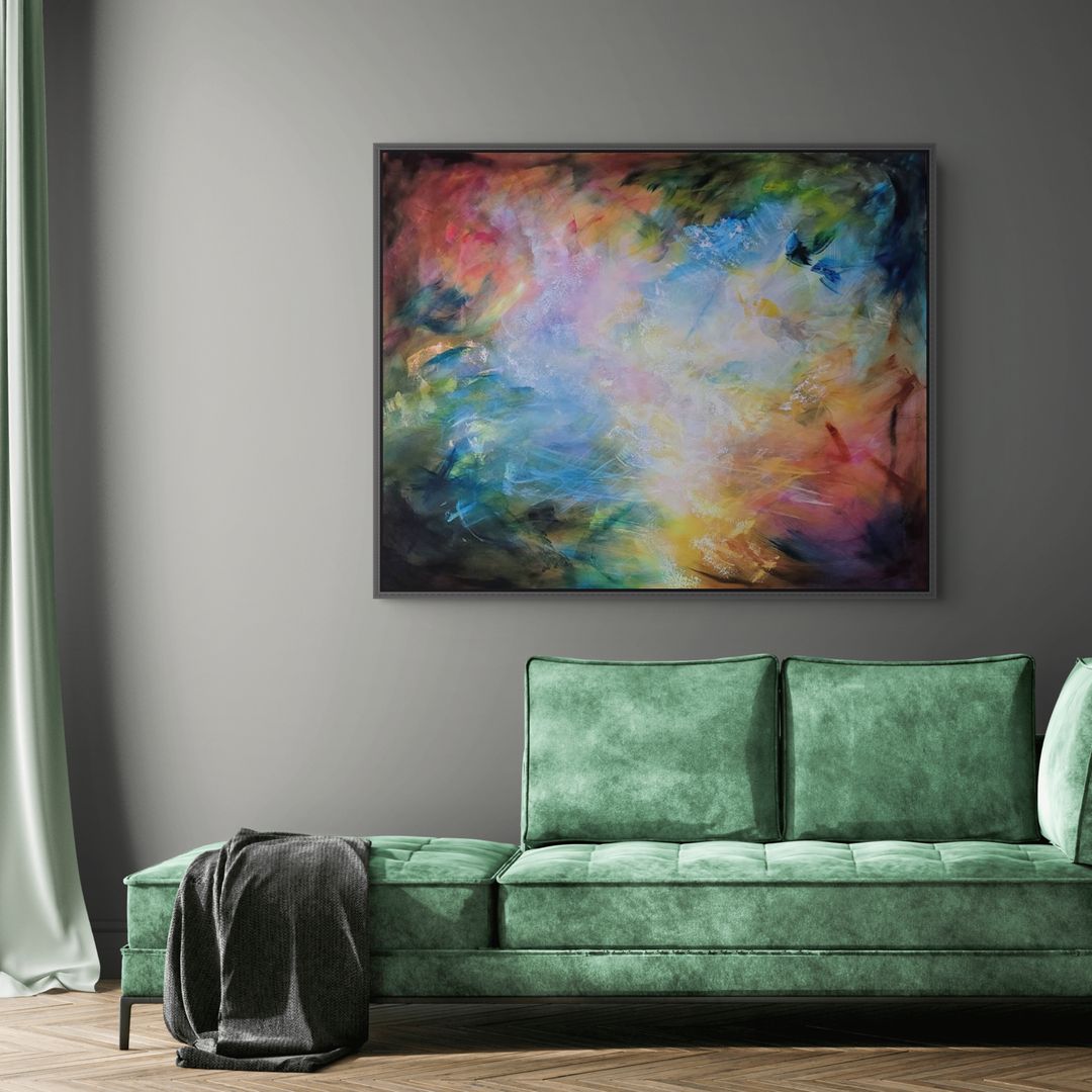 Australian Abstract Artist Mitch Miller Painting ~ 'Bluebird Carries the Sky' - Curate Art & Design Gallery in Daylesford, Melbourne.