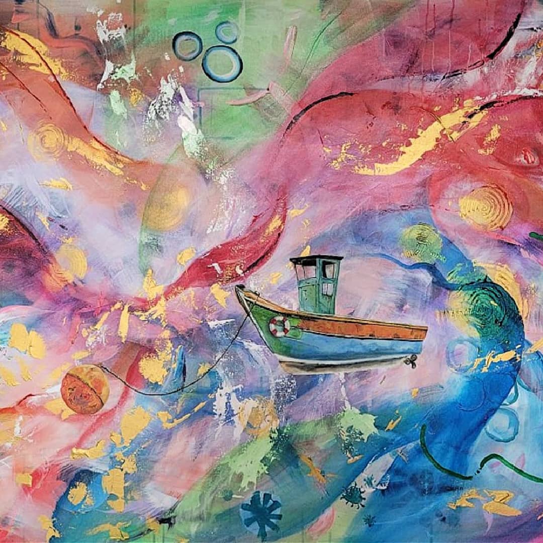 Australian Artist Mitch Miller Painting ~ 'Dream Boat' - Curate Art & Design Gallery in Sorrento, Mornington Peninsula, Melbourne