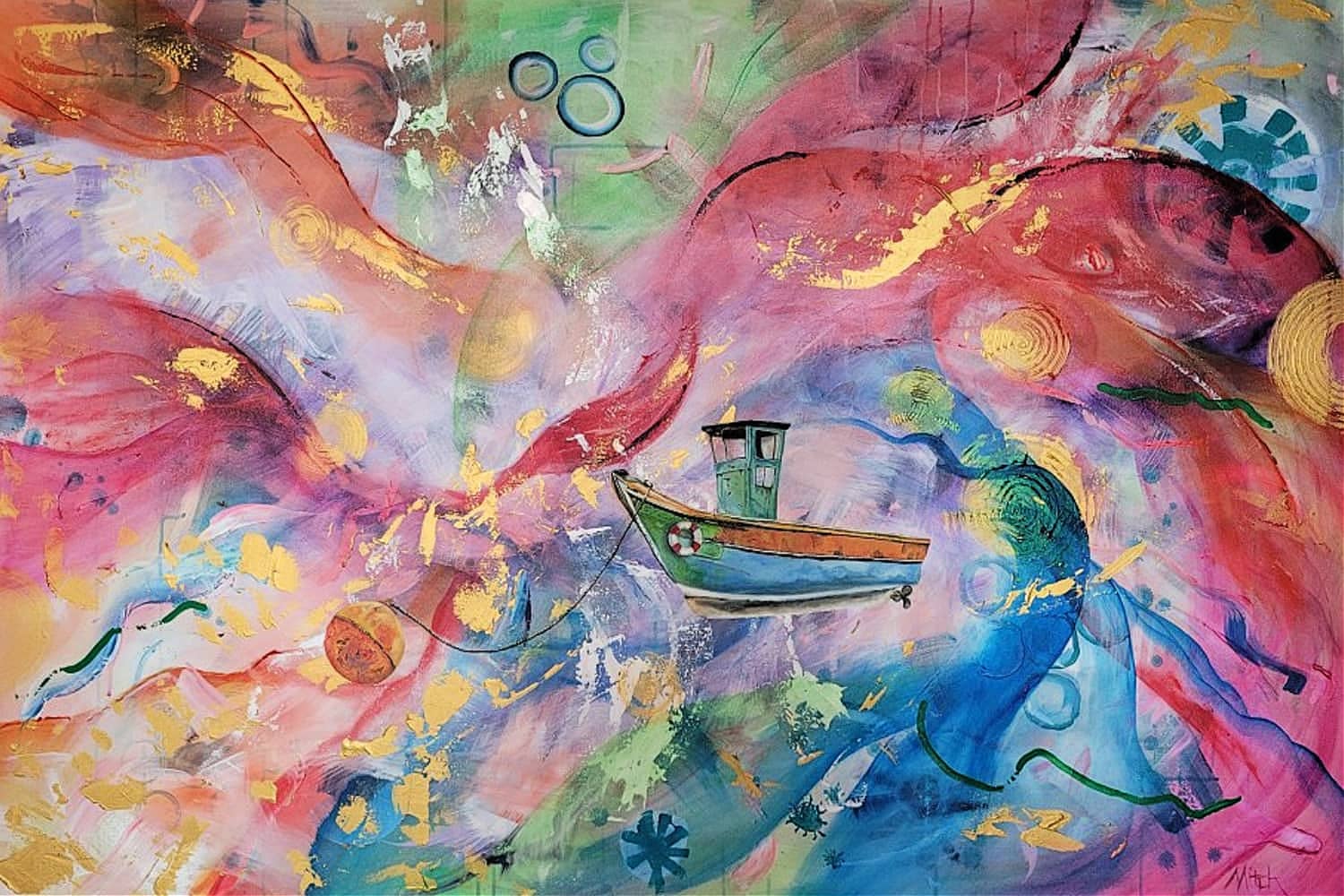 Australian Artist Mitch Miller Painting ~ 'Dream Boat' - Curate Art & Design Gallery in Sorrento, Mornington Peninsula, Melbourne