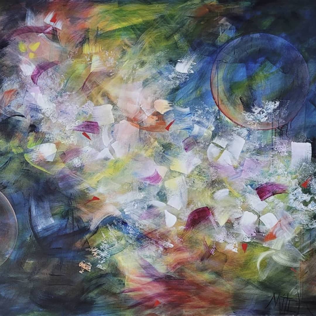 Australian abstract artist Mitch Miller painting ~ 'The Music I Hear' - Exclusively at Curate Art & Design Gallery in Daylesford, Melbourne.