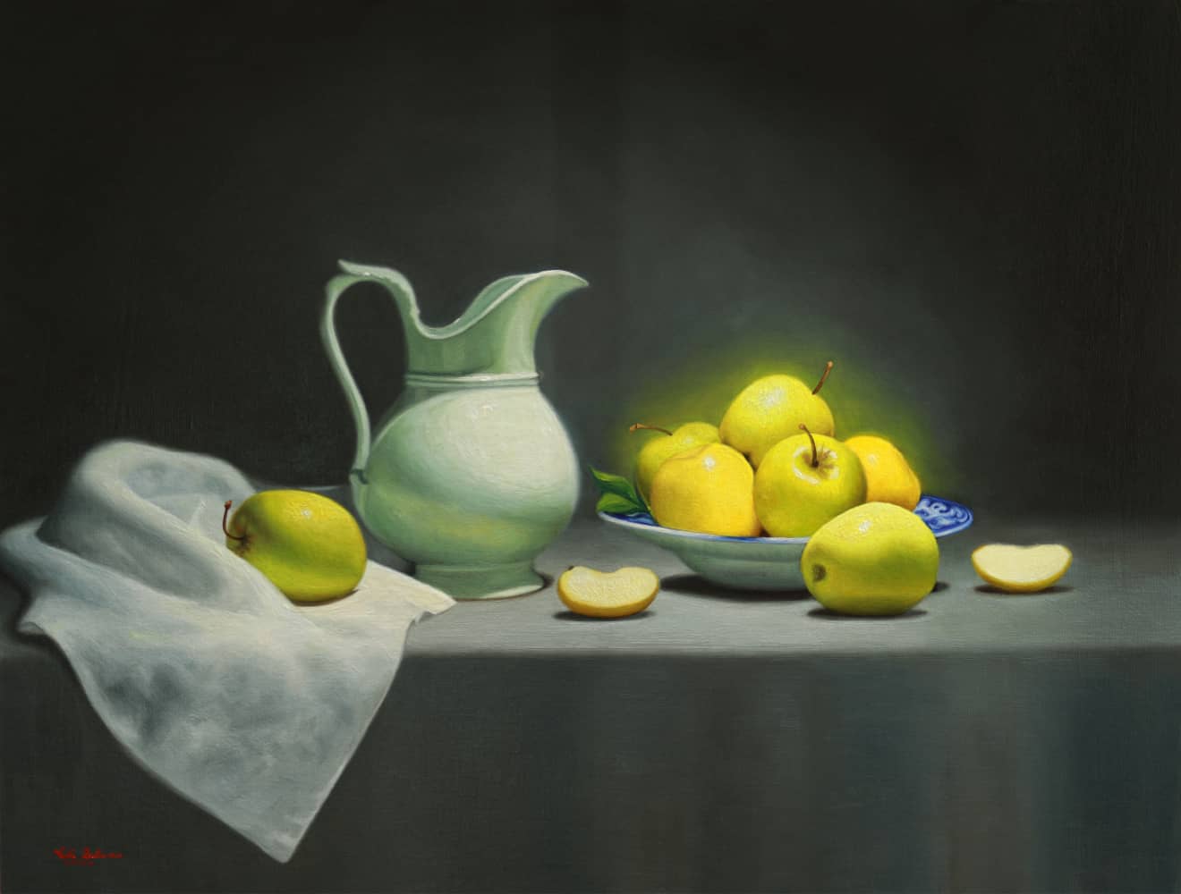 Vicki Sullivan Painting ~ 'Antique French Jug with Green Apples' - Curate Art & Design Gallery Sorrento Mornington Peninsula Melbourne