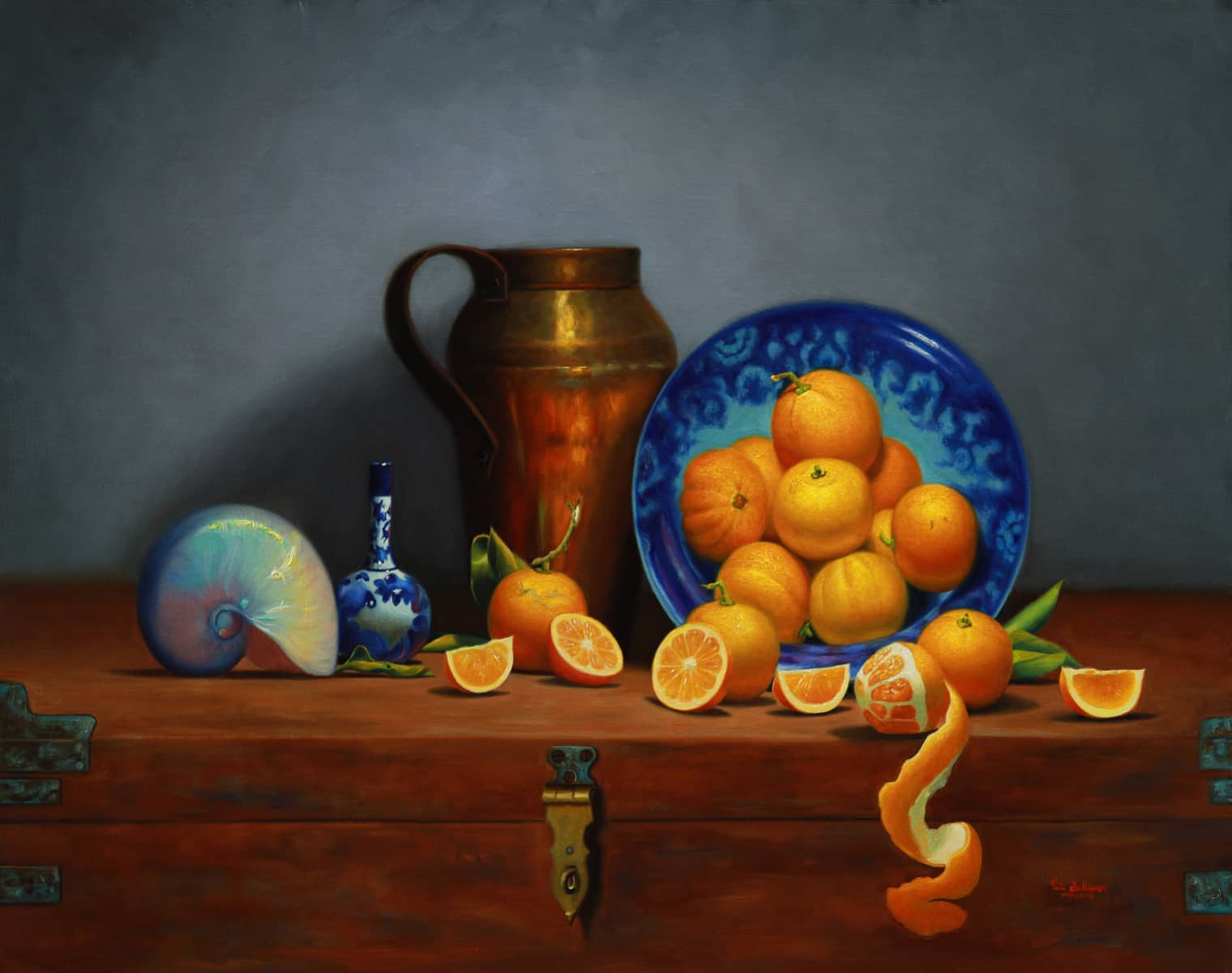 Vicki Sullivan Painting ~ 'Oranges with French Copper Jug' - Curate Art & Design Gallery Sorrento Mornington Peninsula Melbourne