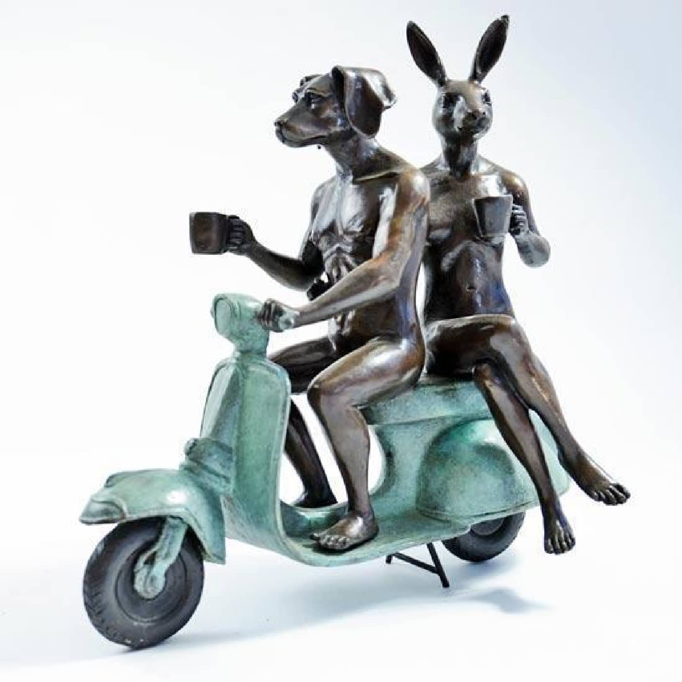 Gillie and Marc Bronze Sculpture ~ 'They Loved Coffee, Riding and Each Other' - Curate Art & Design Gallery Sorrento, Mornington Peninsula, Melbourne