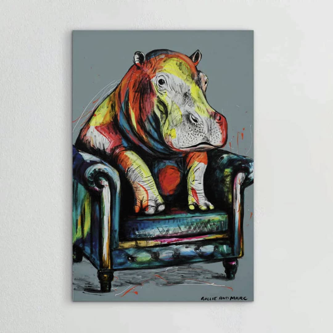 Gillie and Marc original painting ~ 'He Was a Happy Hippo' @ Curate Art & Design, Gillie and Marc's premier representatives in Melbourne metro.
