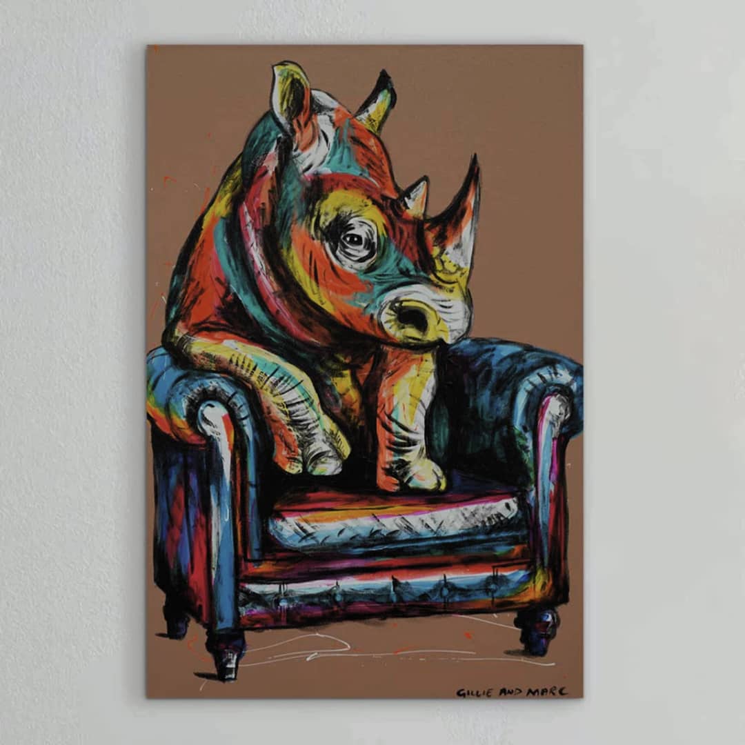 Gillie and Marc original painting ~ 'He Was a Happy Rhino' @ Curate Art & Design, Gillie and Marc's premier representatives in Melbourne metro.