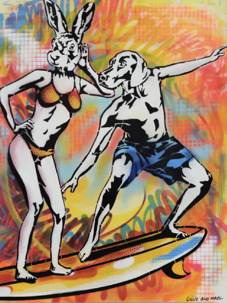 Gillie and Marc Painting ~ 'Surfing is Better Together'