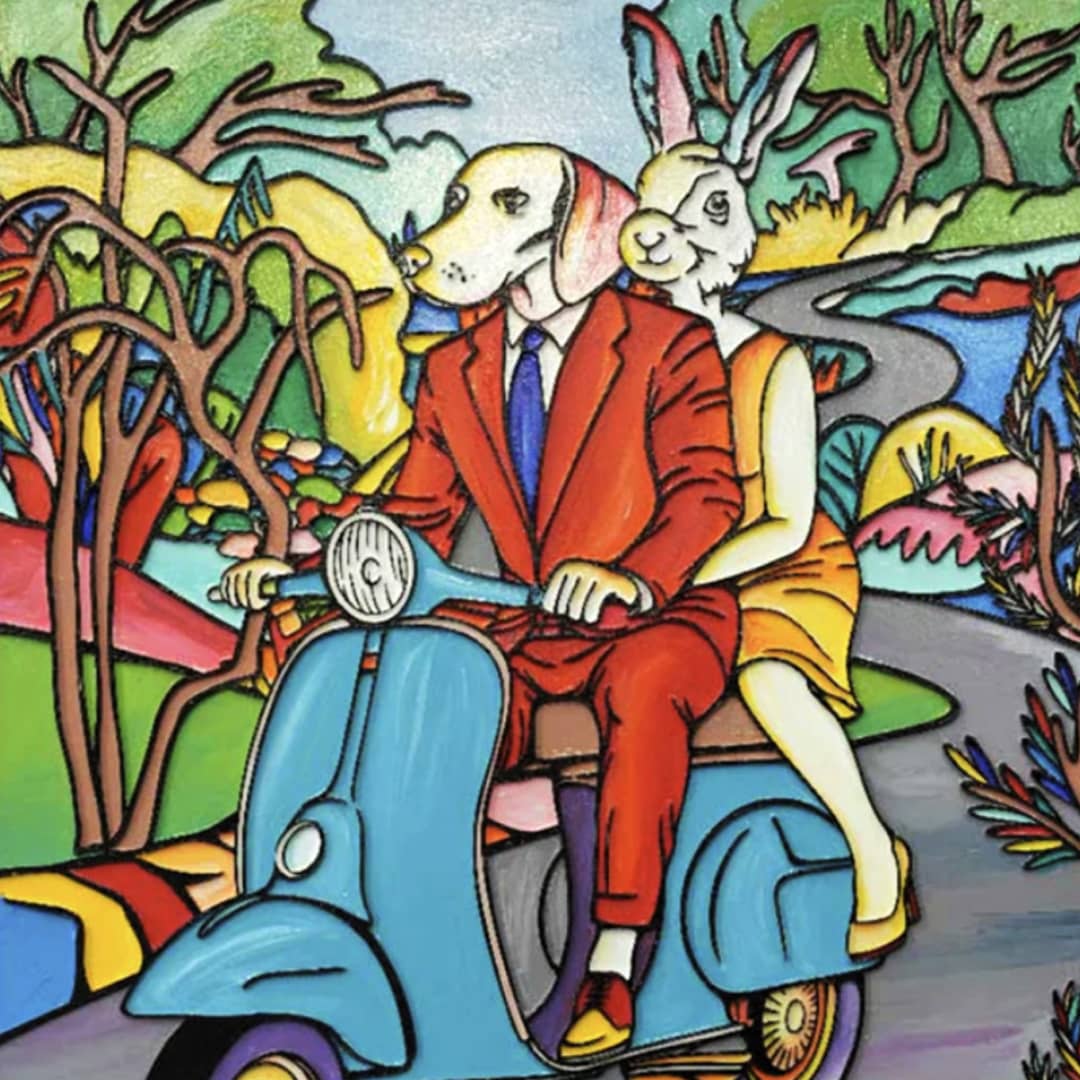 Gillie and Marc original painting ~ 'The Land of Happiness' @ Curate Art & Design, Gillie and Marc's premier representatives in Melbourne metro.