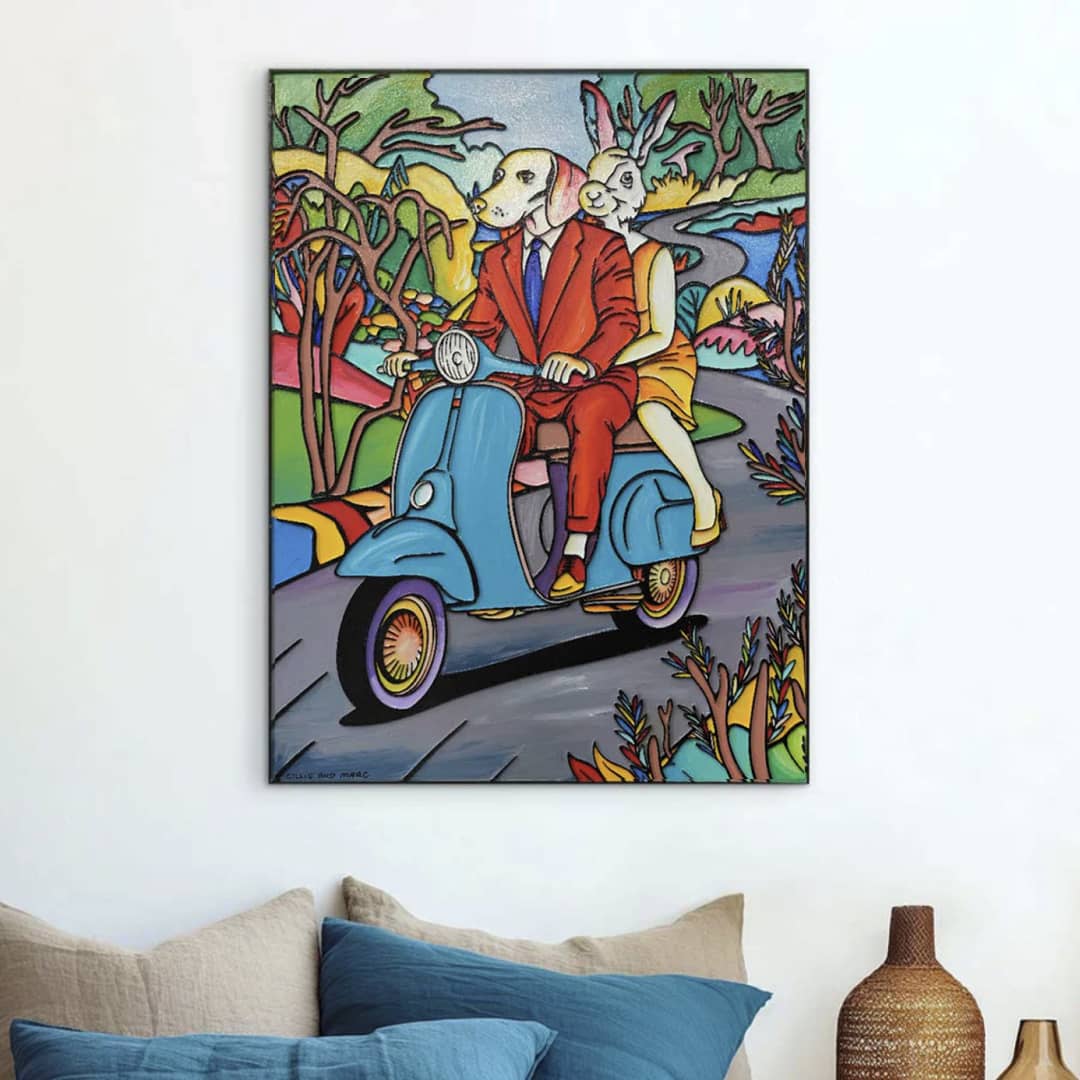 Gillie and Marc original painting ~ 'The Land of Happiness' @ Curate Art & Design, Gillie and Marc's premier representatives in Melbourne metro.