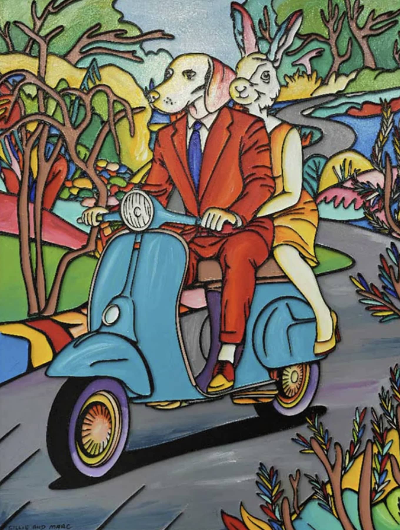 Gillie and Marc original painting ~ 'The Land of Happiness' @ Curate Art & Design, Gillie and Marc's premier representatives in Melbourne metro.