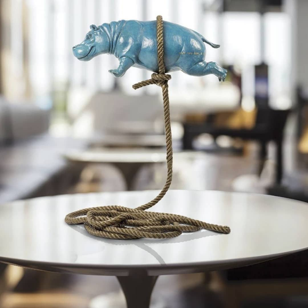 Gillie and Marc Sculpture ~ 'Flying Hippo on a Short Rope' (Blue)