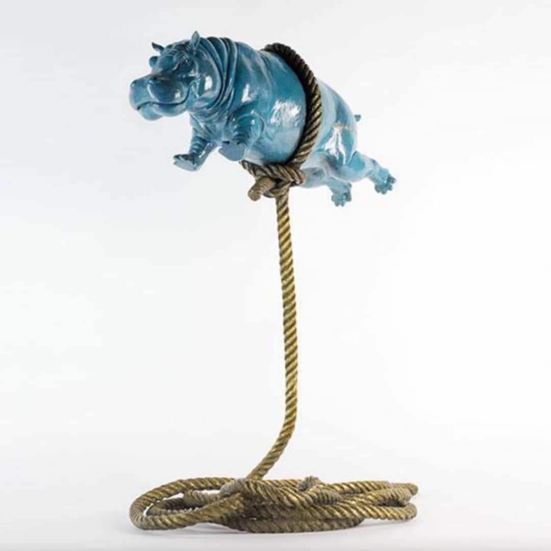 Gillie and Marc Sculpture ~ 'Flying Hippo on a Short Rope' (Blue)