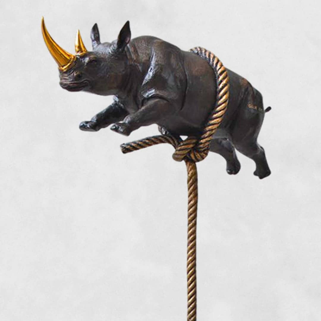 Gillie and Marc Bronze Sculpture ~ 'Flying Rhino on Long Rope with Gold Horn' - Curate Art & Design Gallery Sorrento, Mornington Peninsula, Melbourne