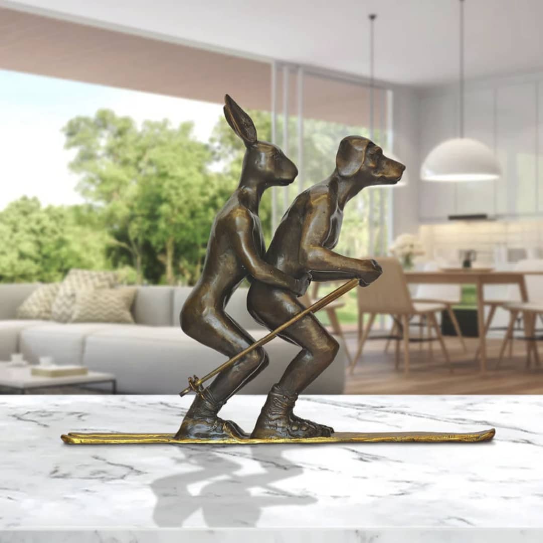 Gillie and Marc Sculpture ~ 'He Loved Skiing with His Snow Bunny' @ Curate Art & Design in Daylesford, Gillie and Marc's premier gallery in Victoria, Australia.