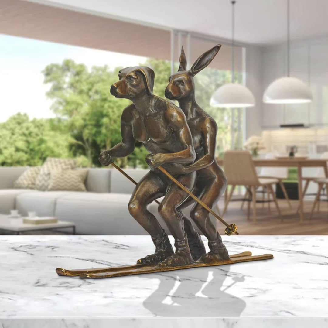 Gillie and Marc Sculpture ~ 'He Loved Skiing with His Snow Bunny' @ Curate Art & Design in Daylesford, Gillie and Marc's premier gallery in Victoria, Australia.