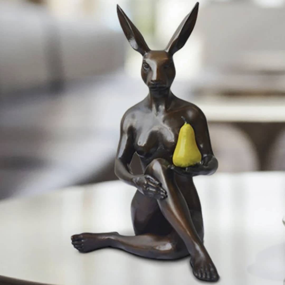 Gillie and Marc Sculpture ~ 'Rabbitwoman Grew a Pear' is available at Curate Art & Design, Gillie and Marc's premier representatives in Melbourne metro.