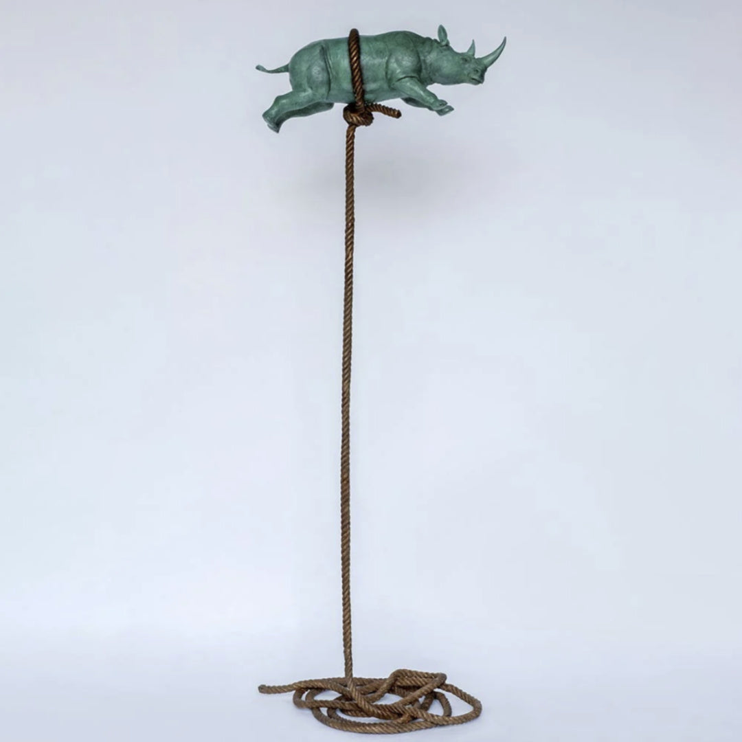 Gillie and Marc Sculpture ~ 'Rhino on Long Rope' (Green) is available at Curate Art & Design, Gillie and Marc's gallery representatives in Melbourne metro.