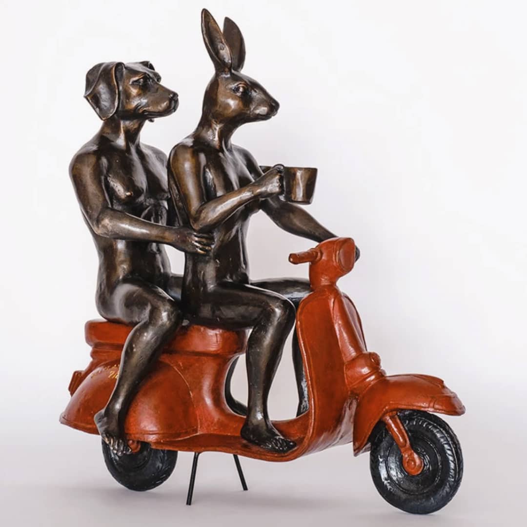 Gillie and Marc Sculpture ~ 'Their Morning Ride Started with Coffee and a Kiss' @ Curate Art & Design in Daylesford, Gillie and Marc's premier gallery in Victoria.