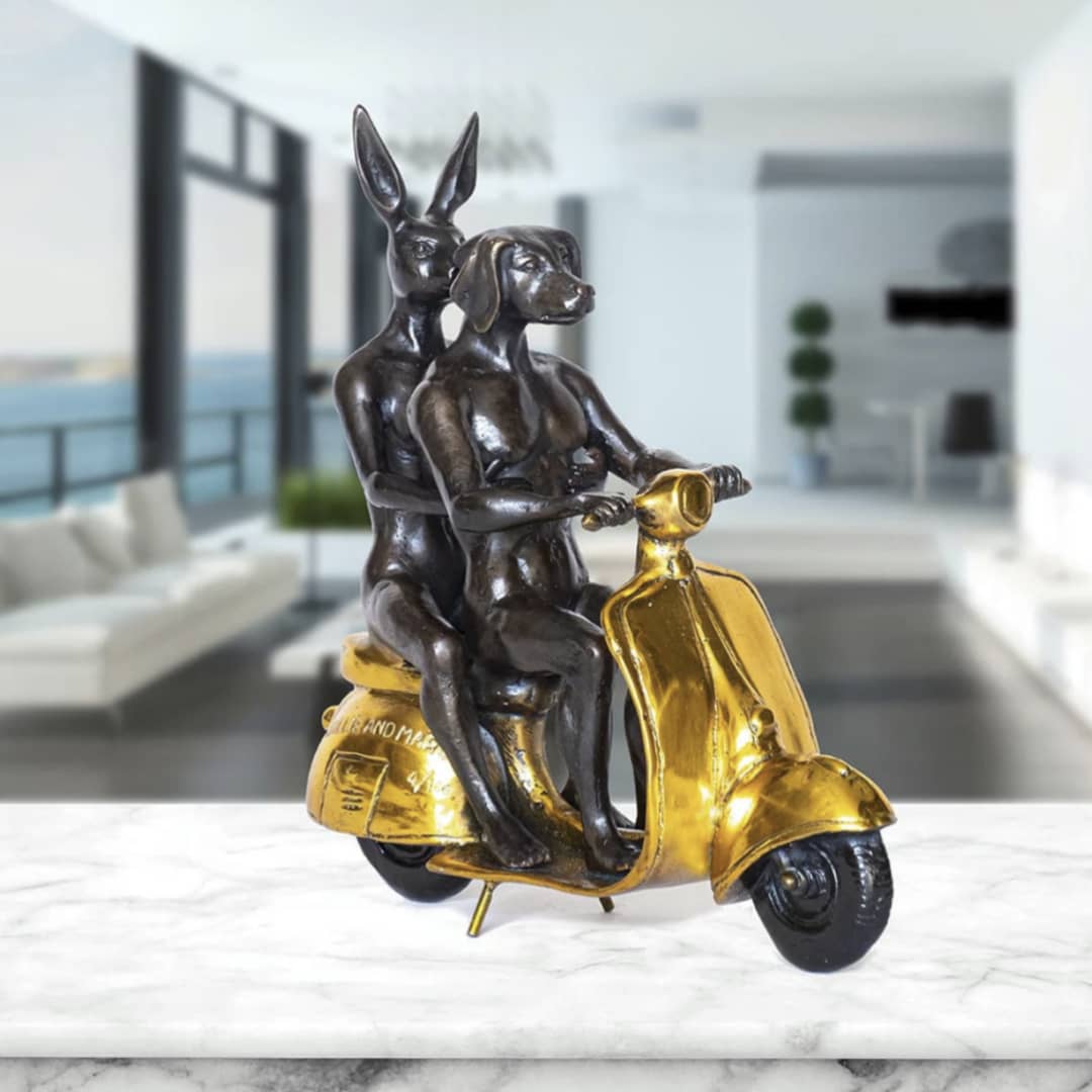 Gillie and Marc Sculpture ~ 'They Were the Authentic Vespa Riders in Rome' (Gold)