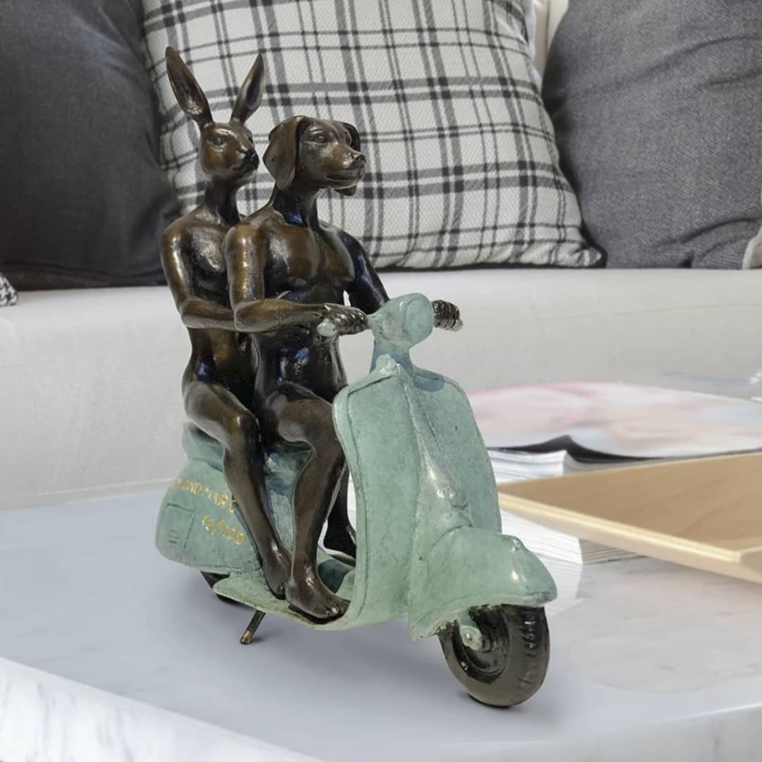 Gillie and Marc Sculpture ~ 'They Were the Authentic Vespa Riders in Rome' (Green)