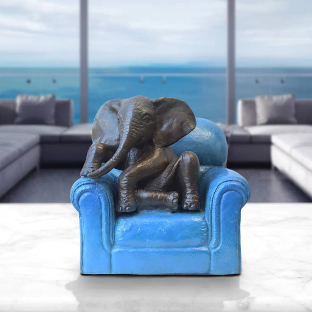 Gillie and Marc Sculpture (Bronze) ~ 'Elephant Me Time on a Chair' - Curate Art & Design Gallery Sorrento Mornington Peninsula Melbourne
