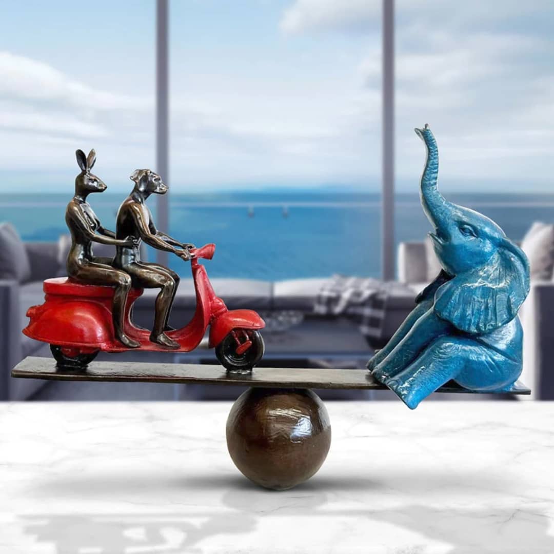Gillie and Marc Sculpture (Bronze) ~ 'Elephant on a See-Saw with a Vespa' - Curate Art & Design Gallery Sorrento Mornington Peninsula Melbourne