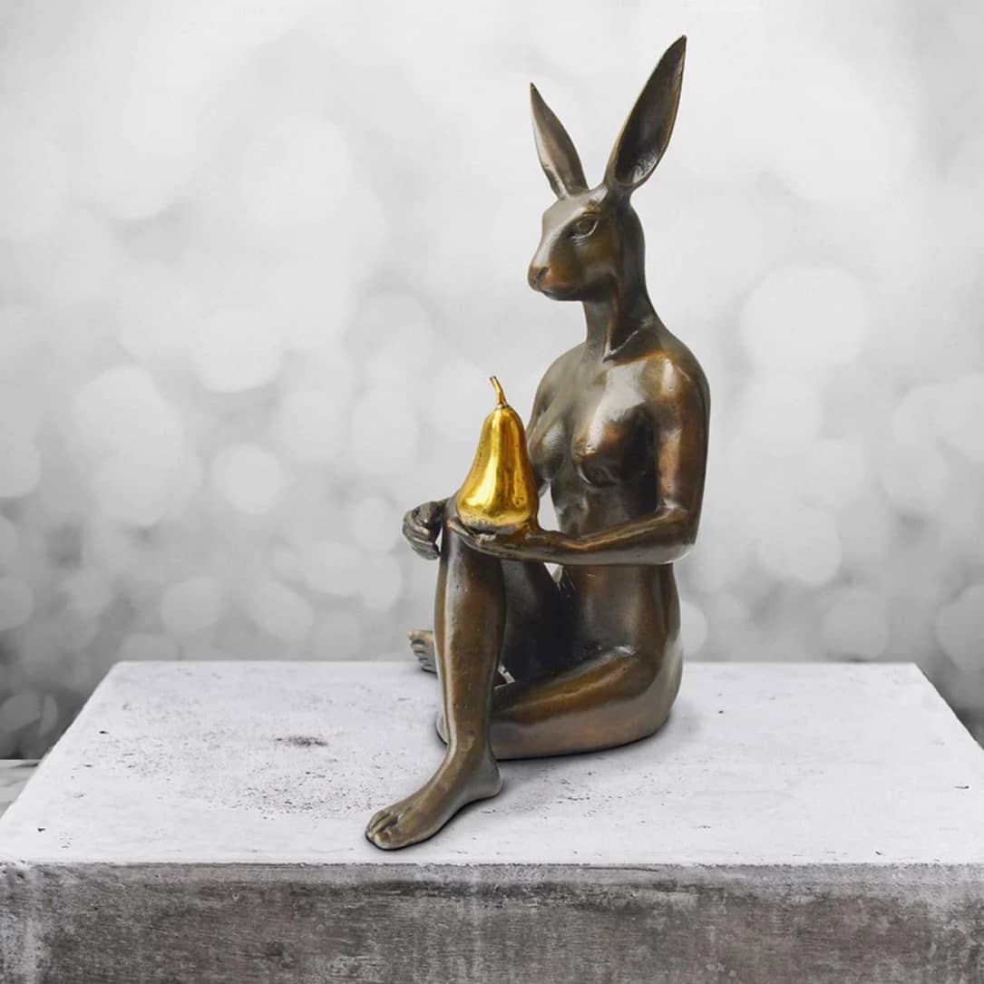 Gillie and Marc Bronze Sculpture ~ 'Rabbitwoman Grew a Pear' - Curate Art & Design Gallery Sorrento Mornington Peninsula Melbourne