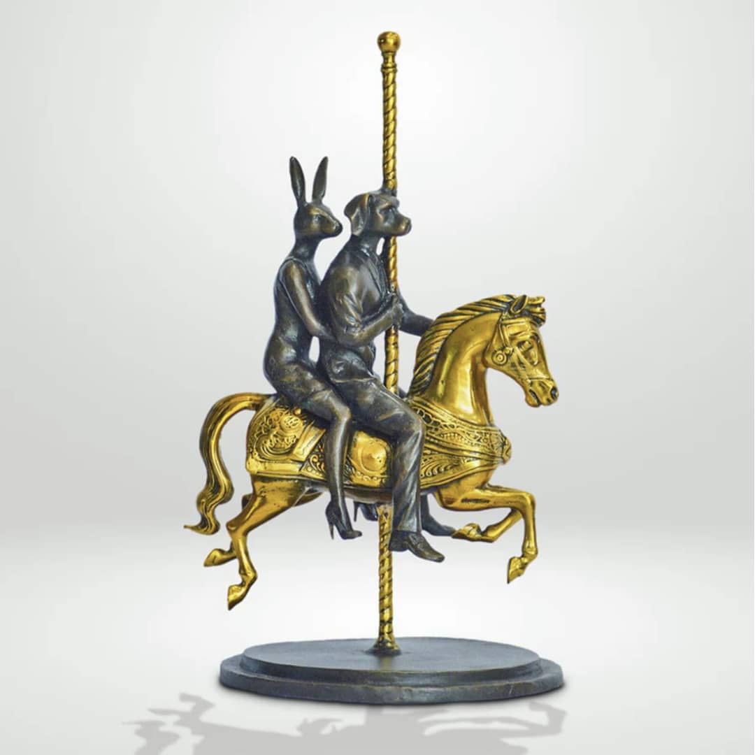 Gillie and Marc Sculpture ~ 'Rabbitwoman and Dogman Go Round and Round' at Curate Art & Design, a premier Gillie and Marc gallery, located in Sorrento, 90 mins from Melbourne.