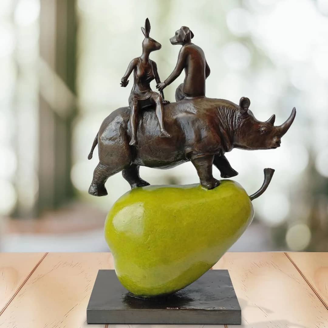 Gillie and Marc Sculpture (Bronze) ~ 'The Pearfect Rhino Lovers' - Curate Art & Design Gallery Sorrento Mornington Peninsula Melbourne