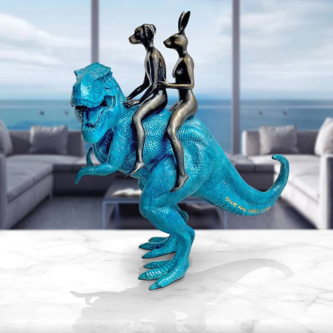 Gillie and Marc Sculpture ~ 'The T-Rex Riders' (Sold)