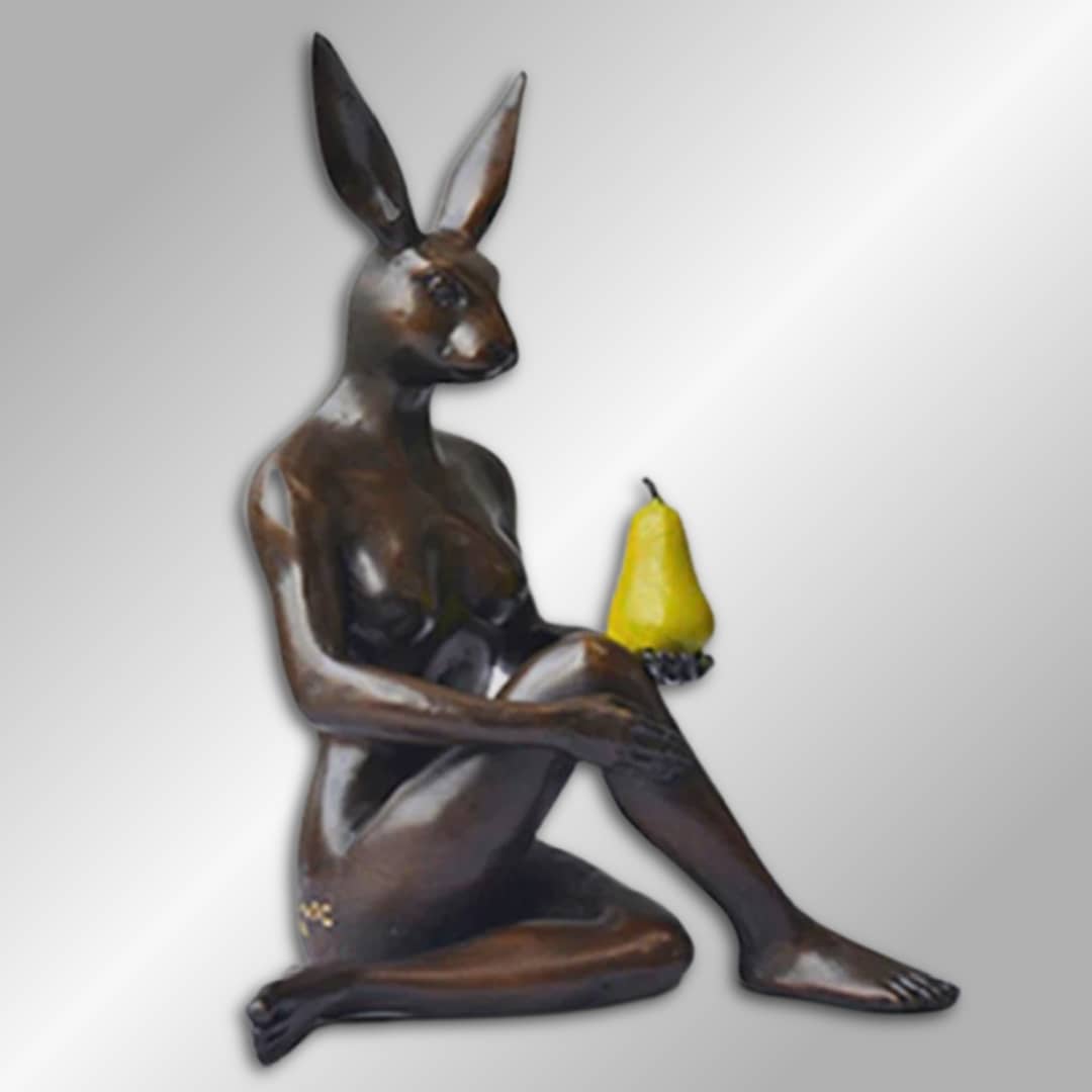 Gillie and Marc Bronze Sculpture ~ 'Rabbitwoman Grew a Pear' (Green) - Curate Art & Design Gallery Sorrento Mornington Peninsula Melbourne