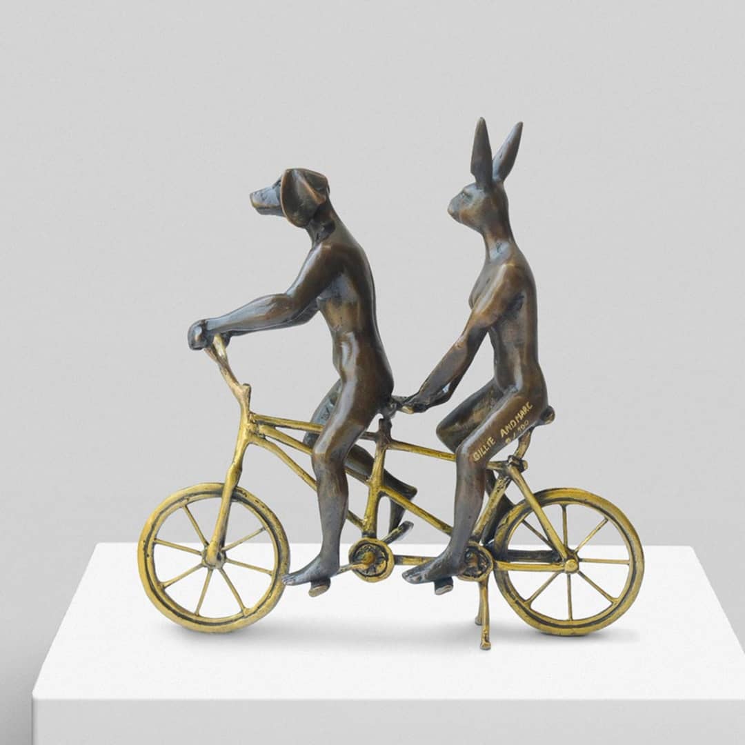 Gillie and Marc Bronze Sculpture ~ 'They Loved Riding Together in Paris' (Gold) - Curate Art & Design Gallery Sorrento Mornington Peninsula Melbourne