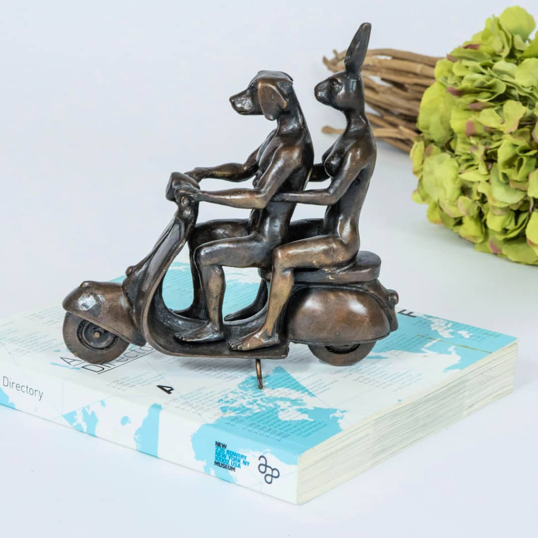 Gillie and Marc Sculpture ~ 'They Were the Authentic Vespa Riders in Rome' (Bronze) - Curate Art & Design Gallery in Sorrento Mornington Peninsula Melbourne
