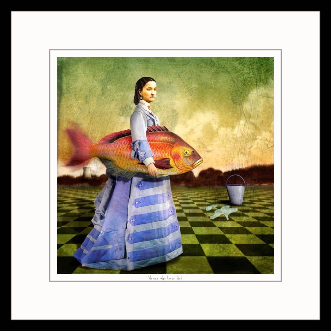 Maggie Taylor Art ~ 'Woman Who Loves Fish' - Available in Australia exclusively at Curate Art & Design in Daylesford. Free delivery Melbourne. 