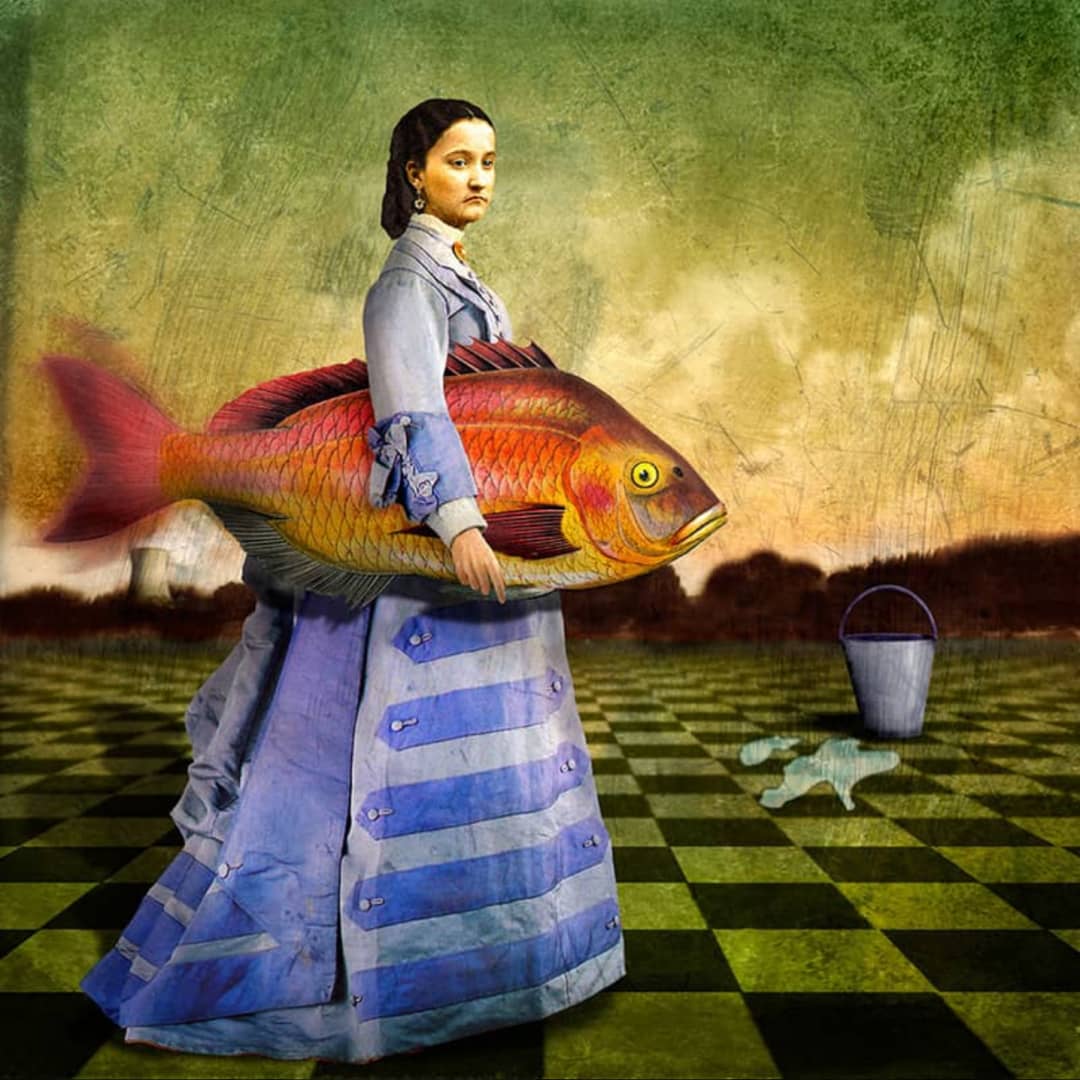 Maggie Taylor Art ~ 'Woman Who Loves Fish' - Available in Australia exclusively at Curate Art & Design in Daylesford. Free delivery Melbourne. 