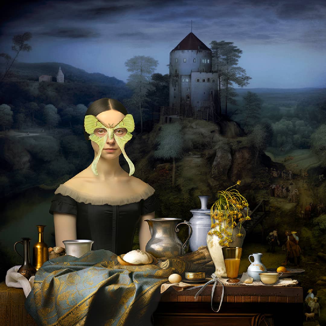 Maggie Taylor Art Photomontage ~ 'The Night Feast' - Available at Curate Art & Design Gallery in Sorrento, Mornington Peninsula, Melbourne