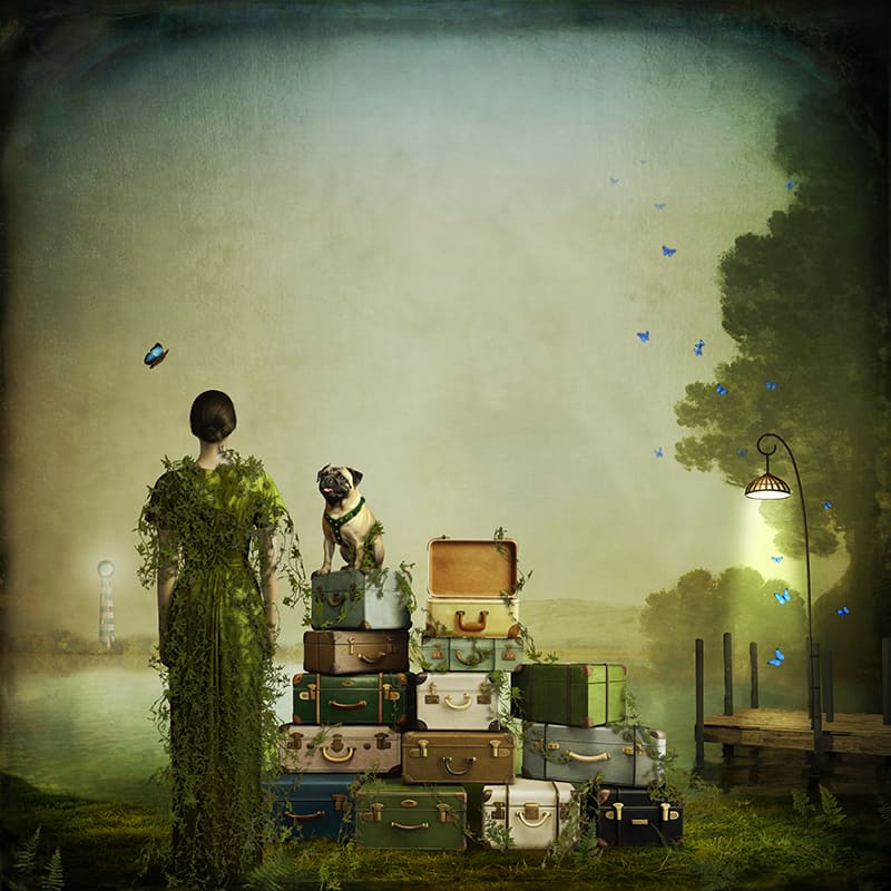 Maggie Taylor Art Photomontage ~ 'The Patient Traveler' - Available at Curate Art & Design Gallery in Sorrento, Mornington Peninsula, Melbourne