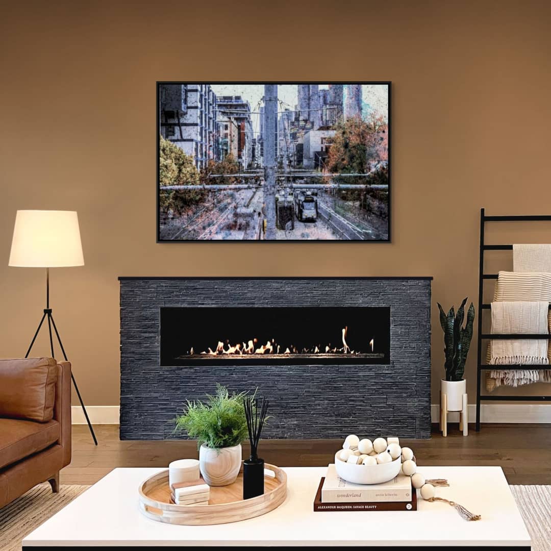 Matteo Volpi Photography Art ~ 'Swanston Bridge' - Available in Australia @ Curate Art & Design, a must-visit art gallery in Daylesford, Victoria.
Cityscape with modern buildings and a tram on tracks