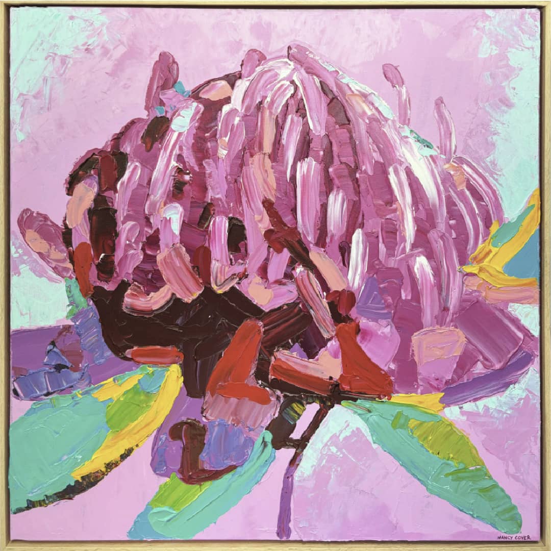 Nancy Cover original painting ~ 'Crimson Crown' @ Curate Art & Design, must-visit art gallery in Daylesford, Victoria.