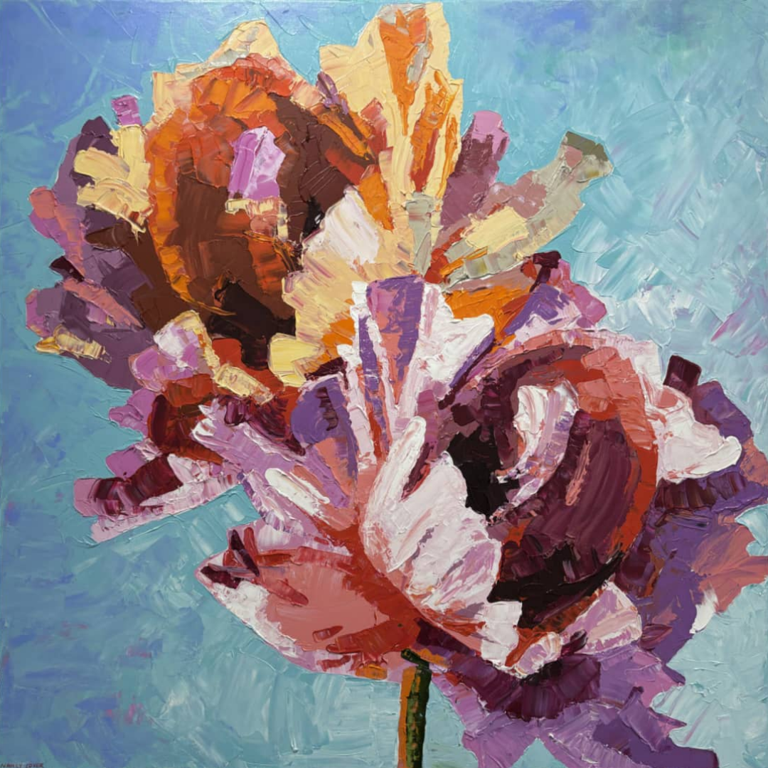 Nancy Cover original painting ~ 'Sunlit Petals' @ Curate Art & Design, must-visit art gallery in Daylesford, Victoria.