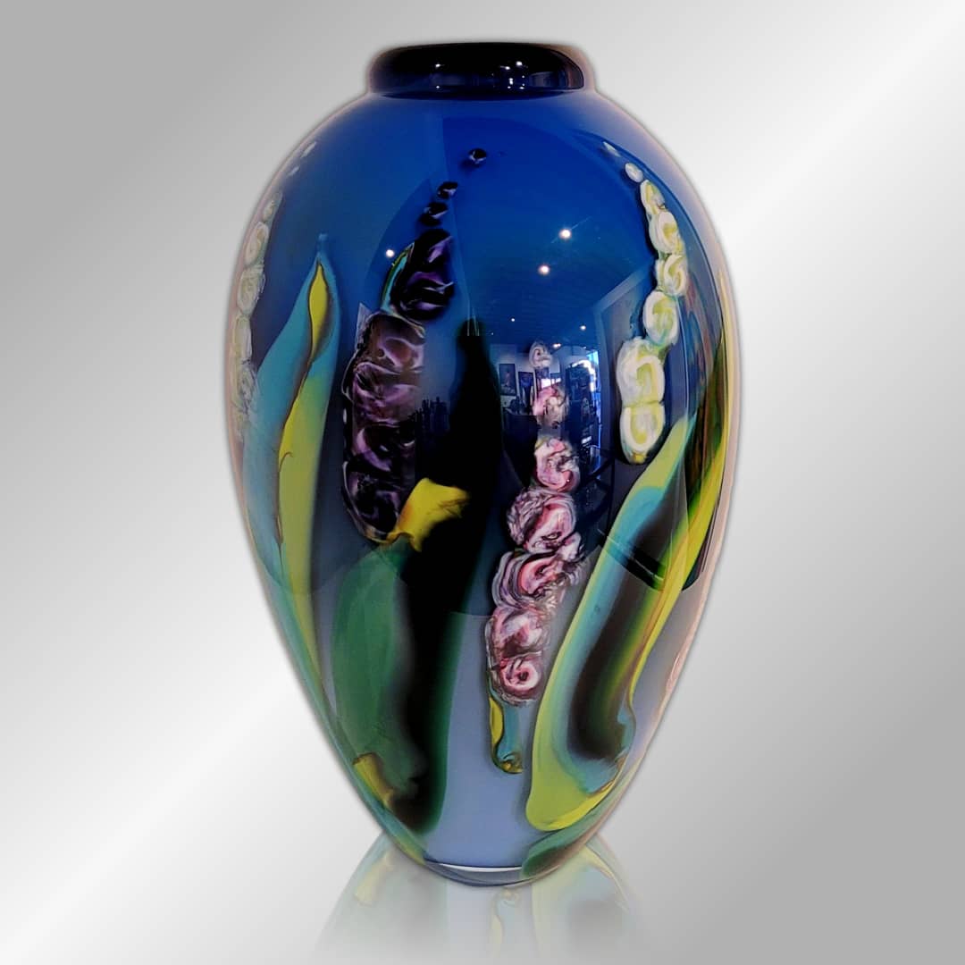 Roberta Easton Glass Vase ~ 'Foxglove in Blue (Large)' - Curate Art & Design Gallery Sorrento Mornington Peninsula Melbourne