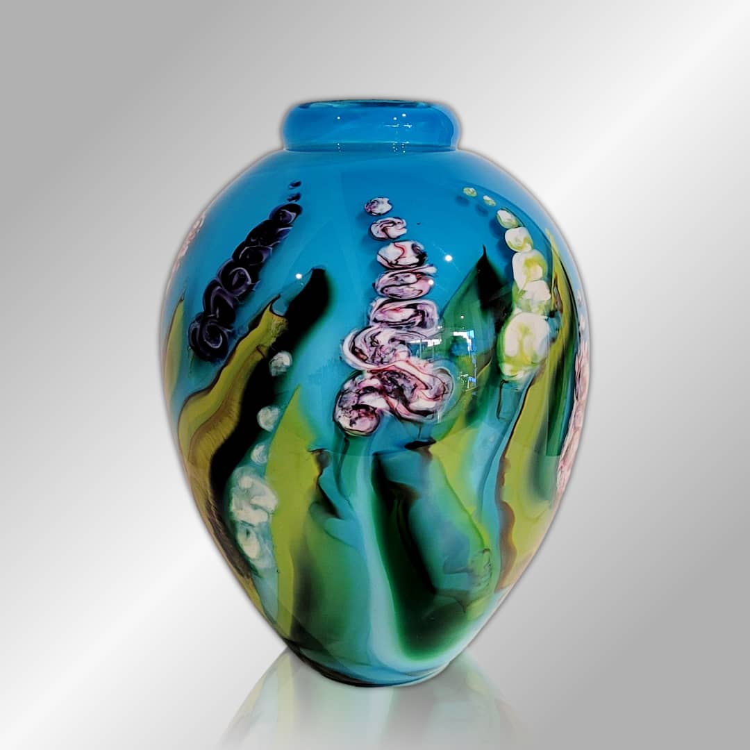 Roberta Easton Glass Vase ~ 'Foxglove in Turquoise (Small)' - Curate Art & Design Gallery Sorrento Mornington Peninsula Melbourne