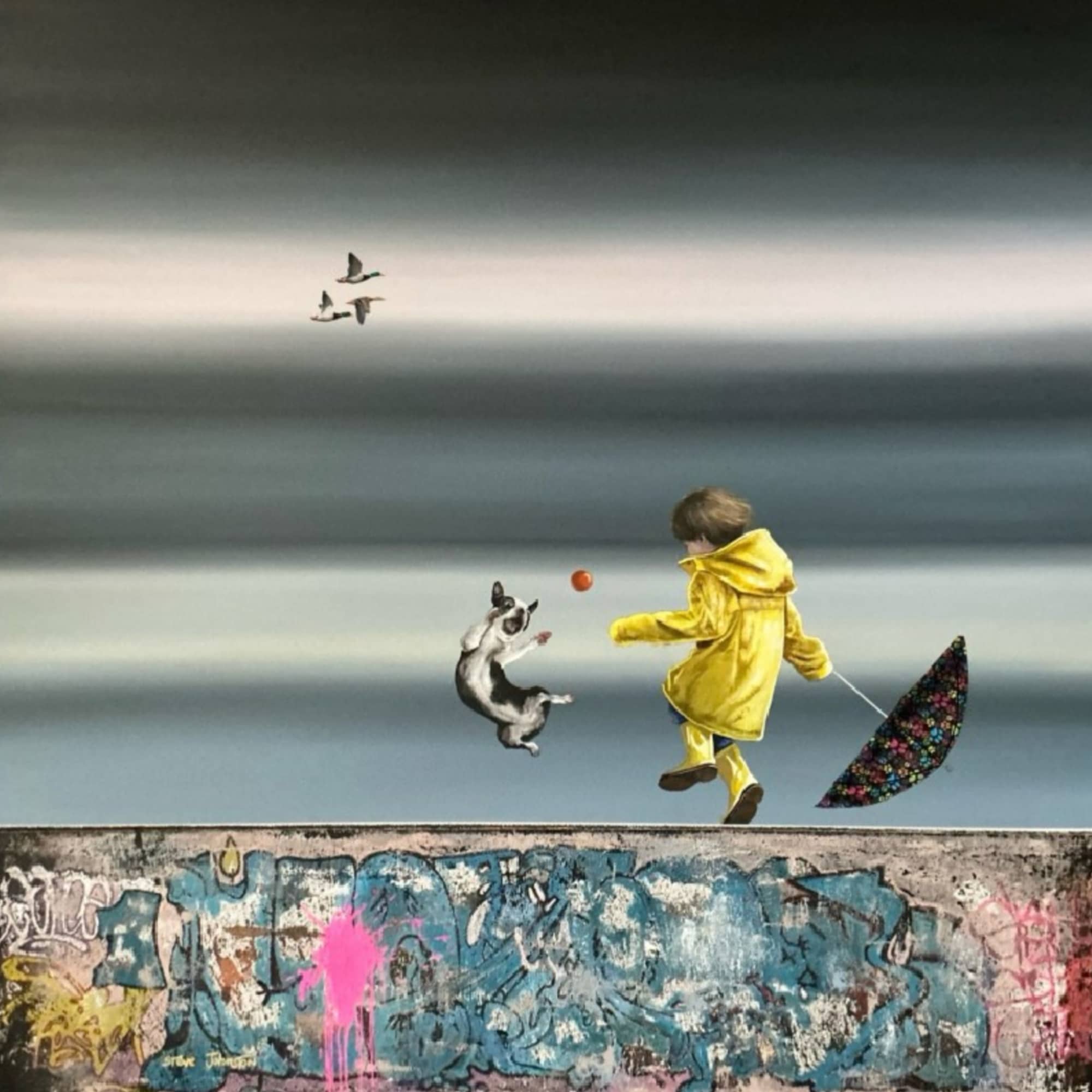 UK artist Steve Johnston painting ~ 'Catch' @ Curate Art & Design (Sorrento, Melbourne) - Steve Johnston's exclusive representatives in Australia.