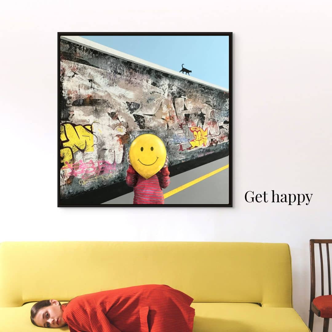 UK artist Steve Johnston painting ~ 'Get Happy' @ Curate Art & Design (Daylesford, Melbourne) - Steve Johnston's exclusive representatives in Australia.