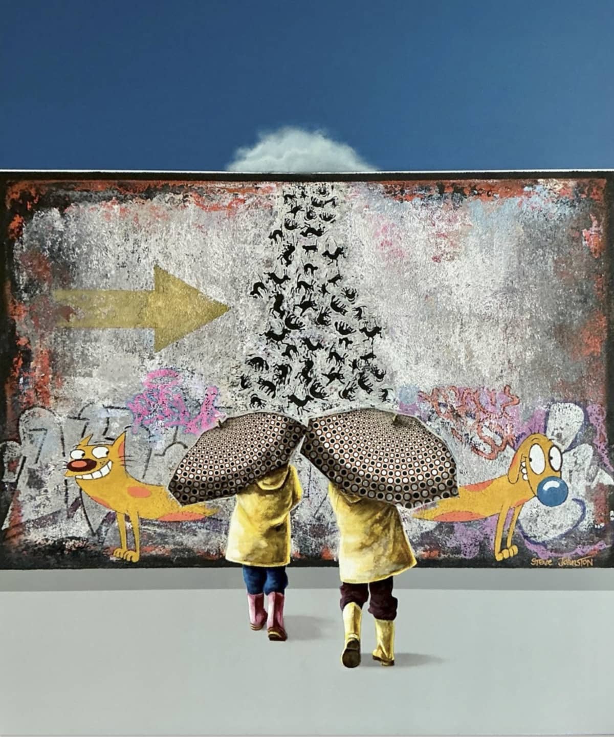 UK artist Steve Johnston painting ~ 'It's Raining Again' @ Curate Art & Design (Sorrento, Melbourne) - Steve Johnston's exclusive representatives in Australia.