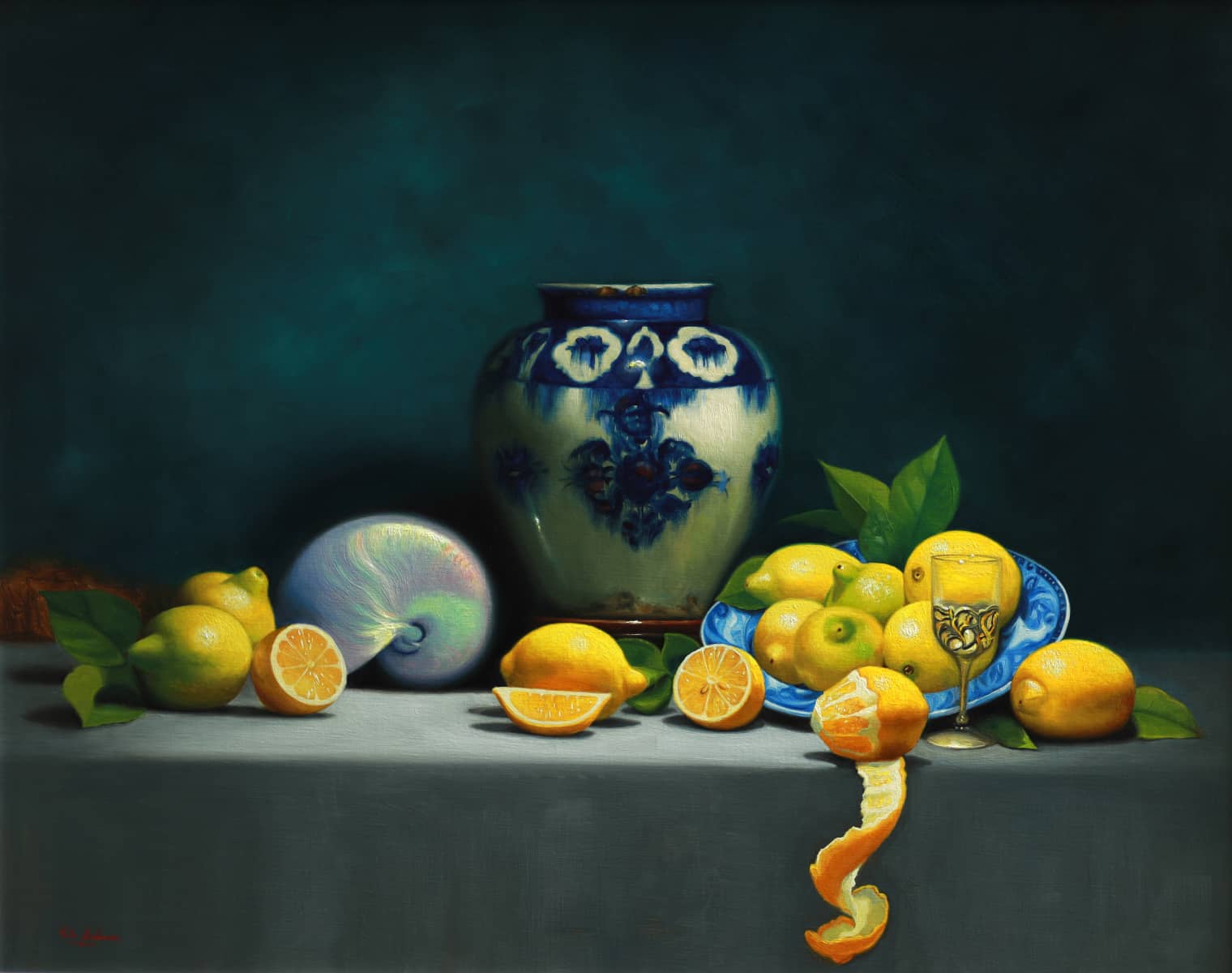 Vicki Sullivan Painting ~ 'Blue and White Persian Vase with Lemons' - Curate Art & Design Gallery Sorrento, Melbourne